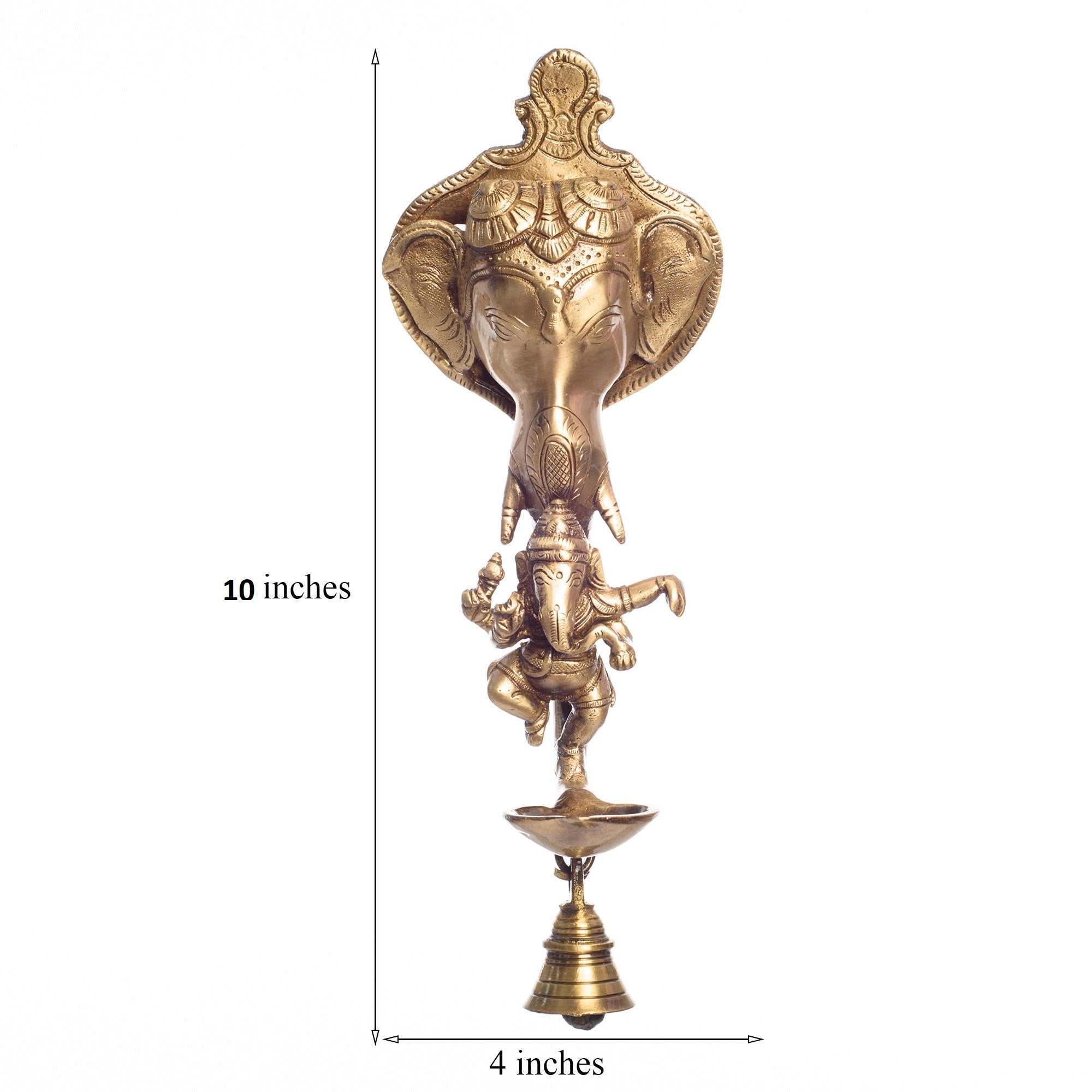 Ecraftindia Dancing Ganesha Brass Religious Wall Hanging Deepak With Bell (10 Cm X 7 Cm X 25, Brown And Golden), Standard